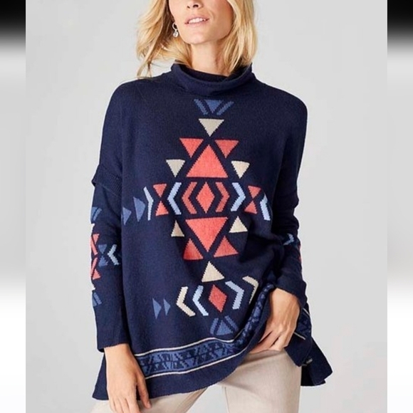 NWT J.Jill | Dark Indigo Heather Intarsia Funnel Neck Sweater MP - Picture 1 of 11